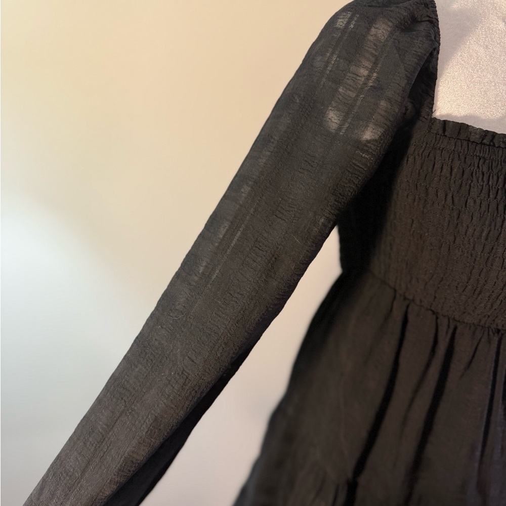 Urban Outfitters River Smocked Long Sleeve Mini Dress Small Babydoll Tiered Boho - Picture 4 of 16